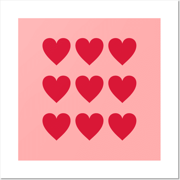 9 red hearts for Valentines day Wall Art by MickeyEdwards